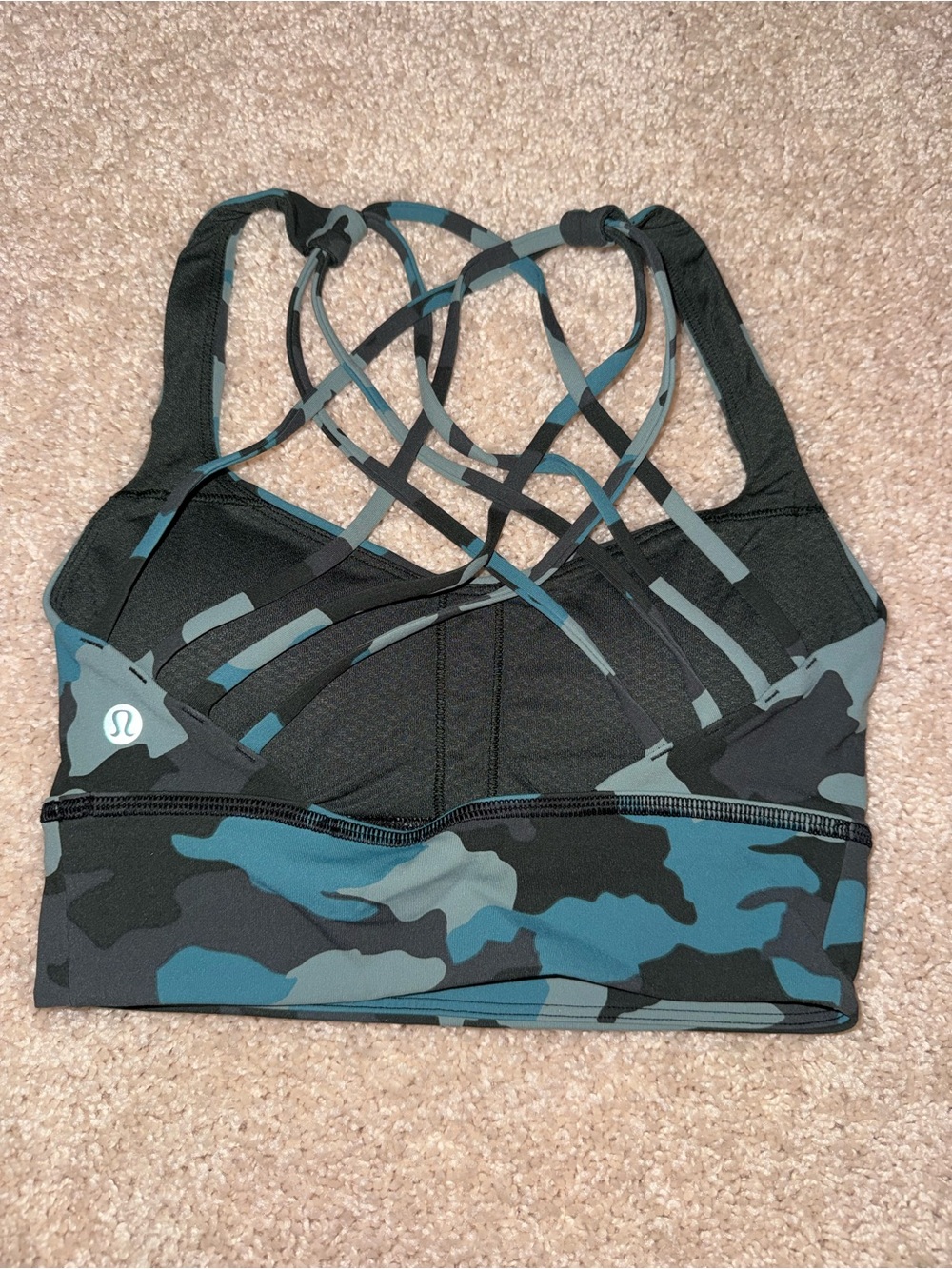 lululemon athletica Teal & Black Camo Strappy Sports Bra